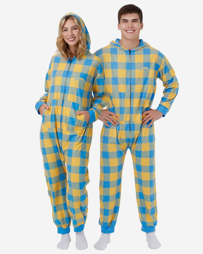 Los Angeles Chargers Plaid One Piece Pajamas FOCO S - FOCO.com