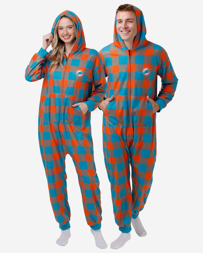 Miami Dolphins Plaid One Piece Pajamas FOCO S - FOCO.com