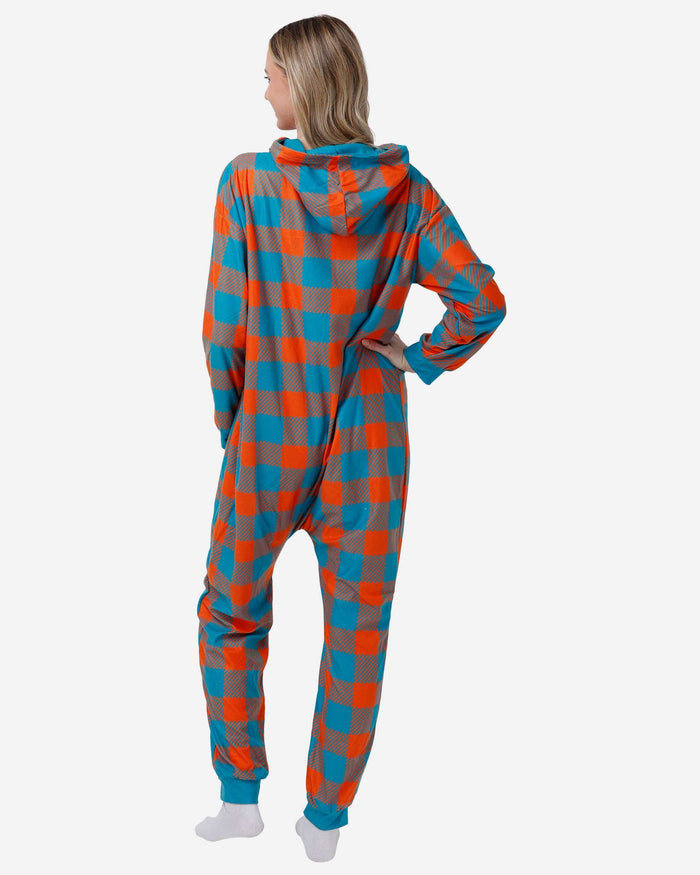 Miami Dolphins Plaid One Piece Pajamas FOCO - FOCO.com