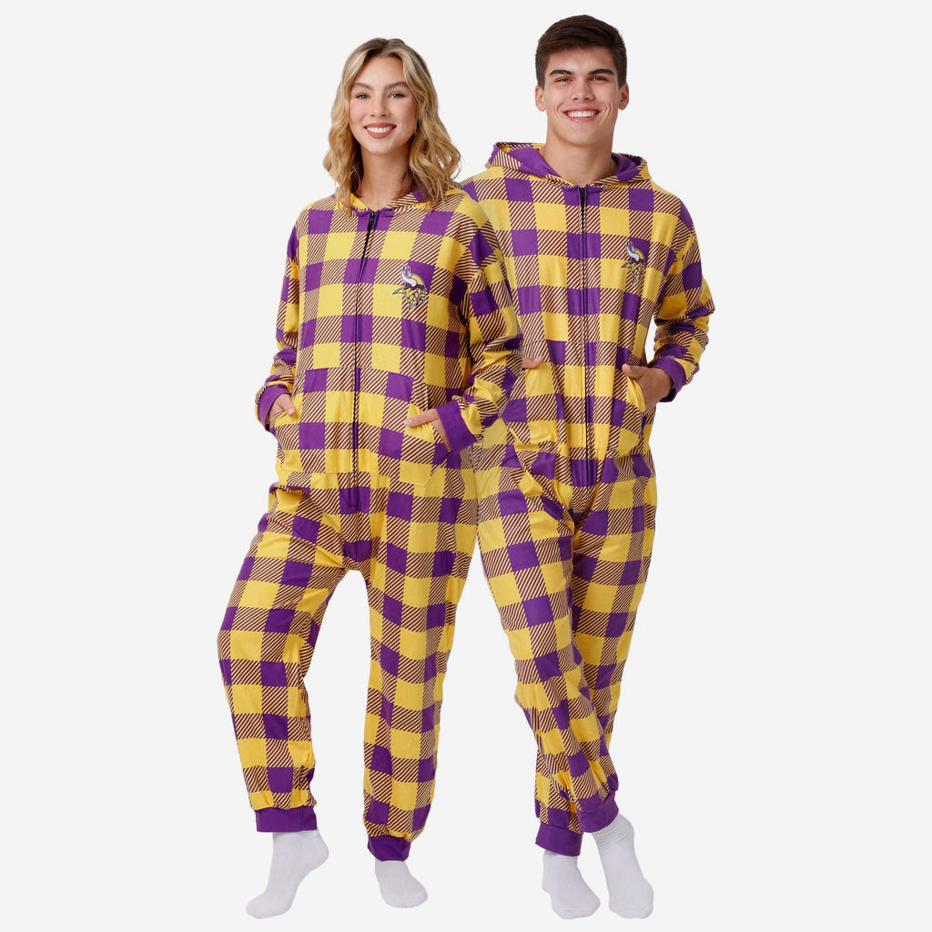 Minnesota Vikings Plaid One Piece Pajamas FOCO S - FOCO.com