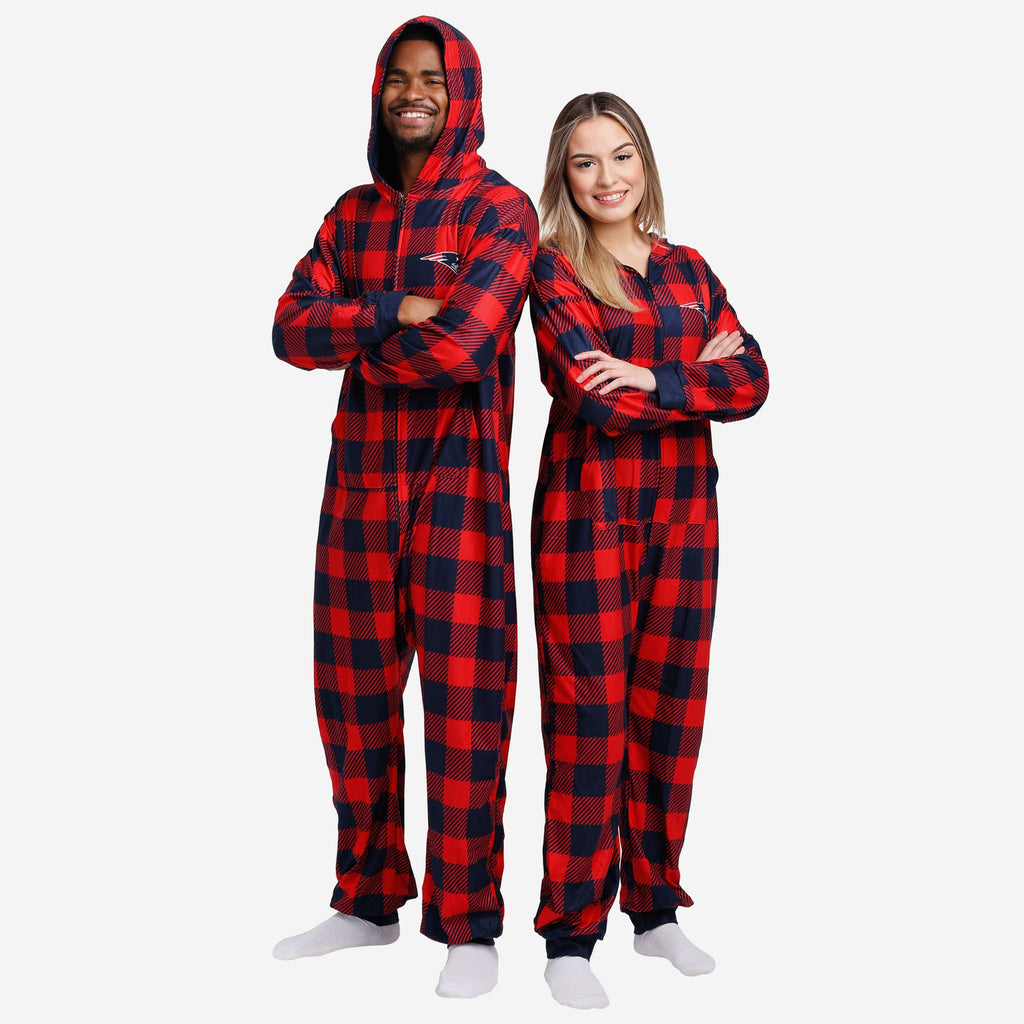 New England Patriots Plaid One Piece Pajamas FOCO S - FOCO.com