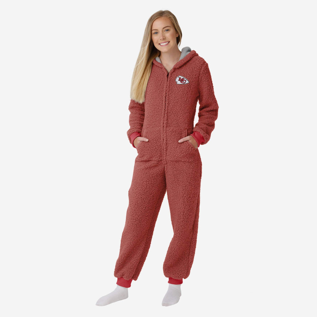 Kansas City Chiefs Womens Sherpa One Piece Pajamas FOCO S - FOCO.com