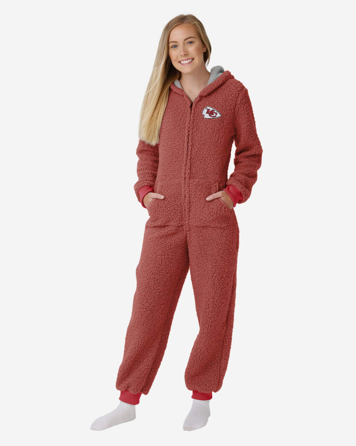 Kansas City Chiefs Womens Sherpa One Piece Pajamas FOCO S - FOCO.com