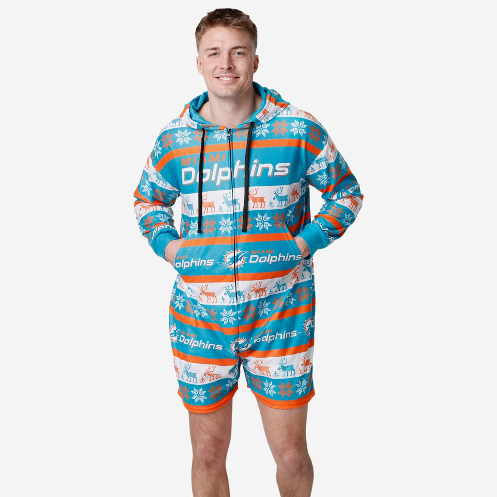 Miami Dolphins Ugly Short One Piece Pajamas FOCO S - FOCO.com