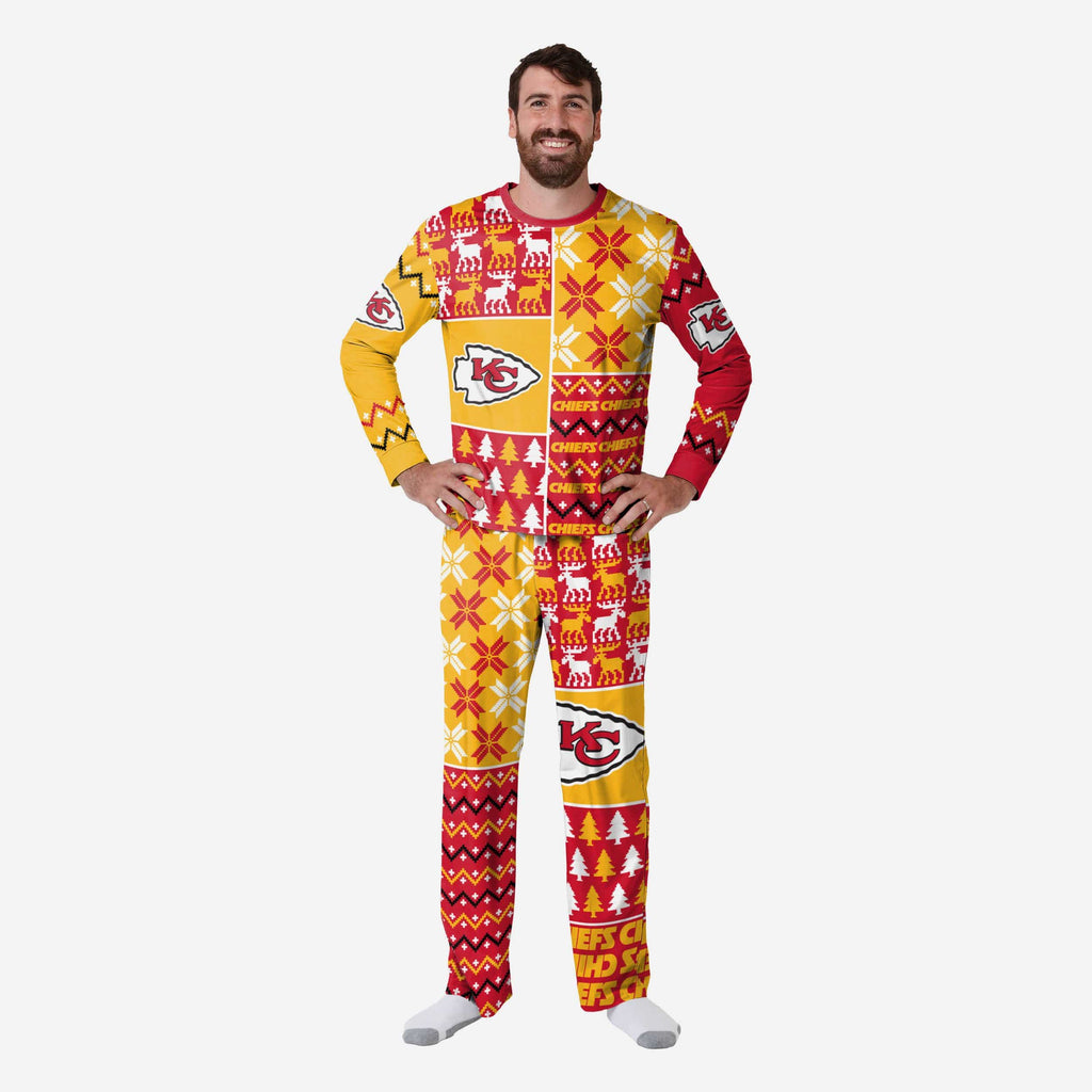 Kansas City Chiefs Mens Busy Block Family Holiday Pajamas FOCO S - FOCO.com