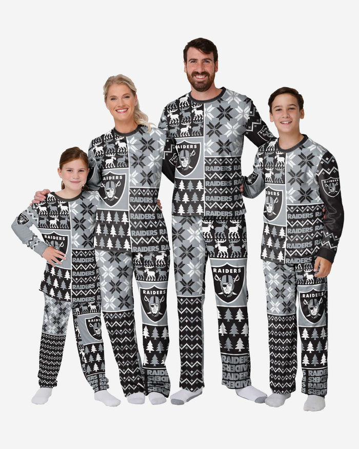 Las Vegas Raiders Youth Busy Block Family Holiday Pajamas FOCO - FOCO.com