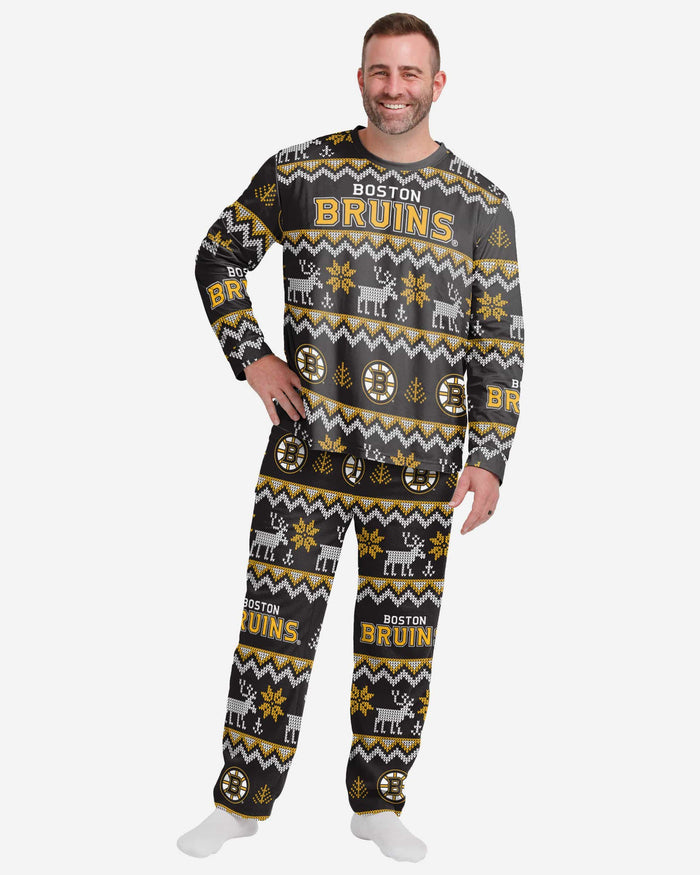 Boston Bruins Mens Ugly Pattern Family Holiday Pajamas FOCO S - FOCO.com