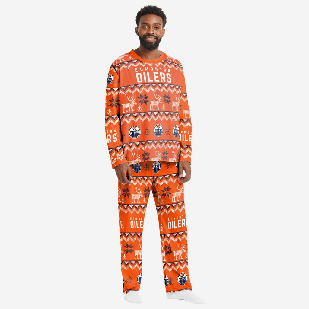 Edmonton Oilers Mens Ugly Pattern Family Holiday Pajamas FOCO S - FOCO.com