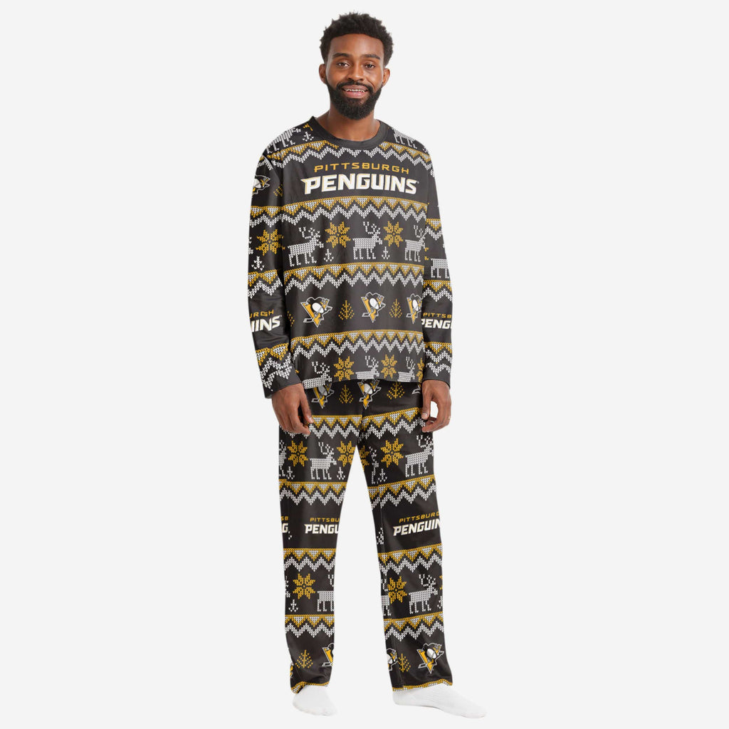 Pittsburgh Penguins Mens Ugly Pattern Family Holiday Pajamas FOCO S - FOCO.com