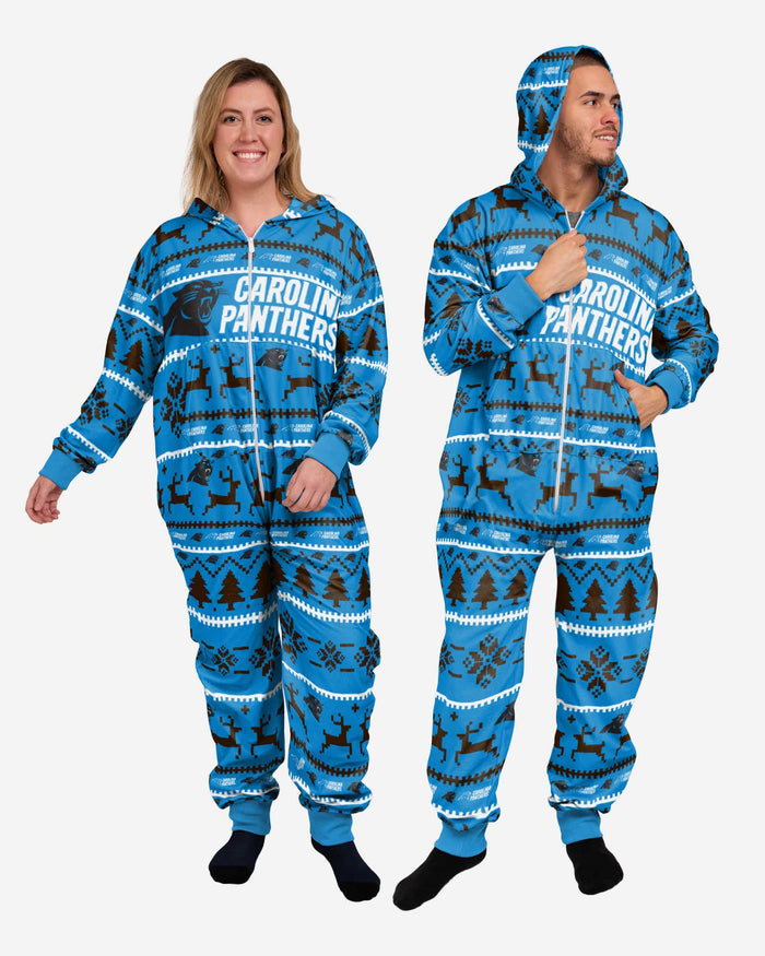 Carolina Panthers Holiday One Piece Pajamas FOCO XS - FOCO.com