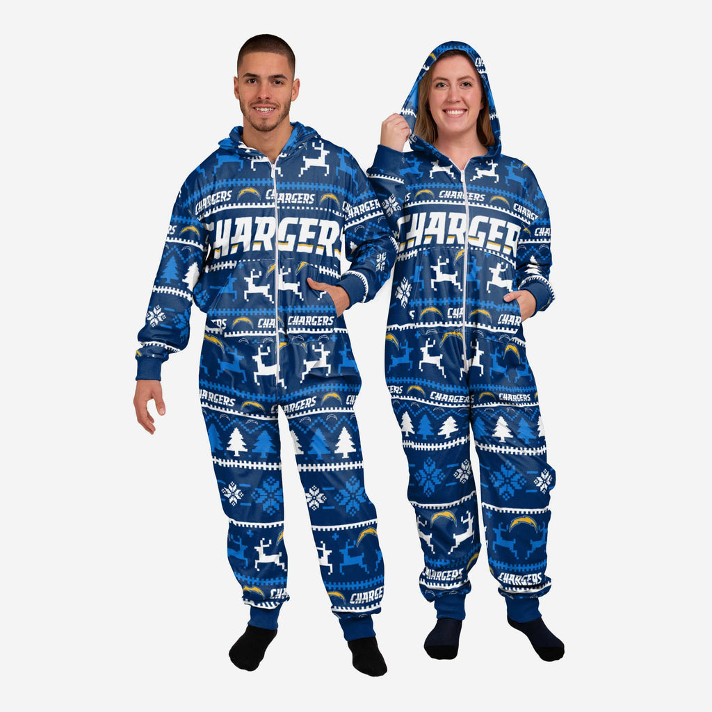 Los Angeles Chargers Holiday One Piece Pajamas FOCO XS - FOCO.com