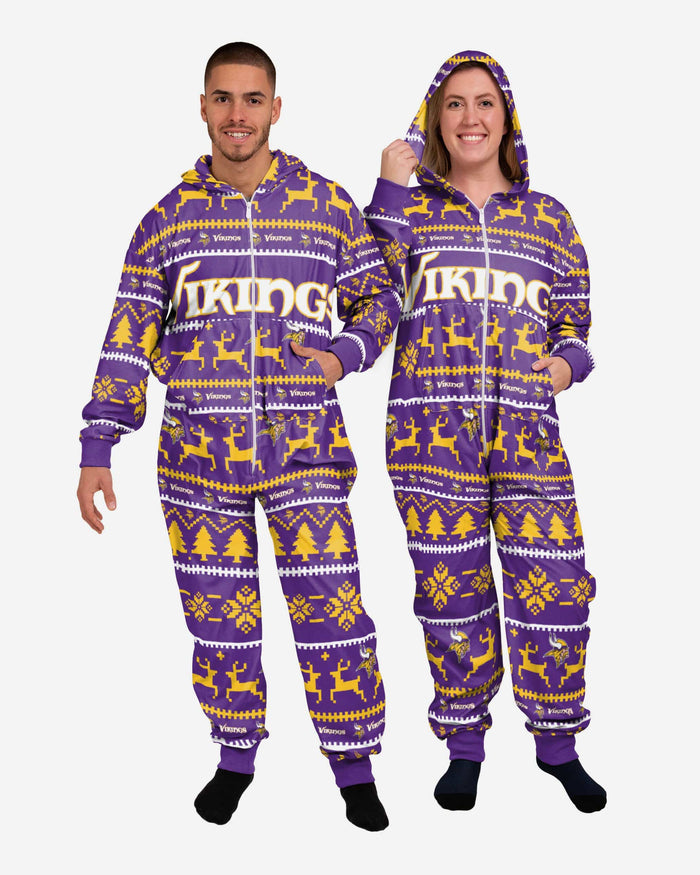 Minnesota Vikings Holiday One Piece Pajamas FOCO XS - FOCO.com