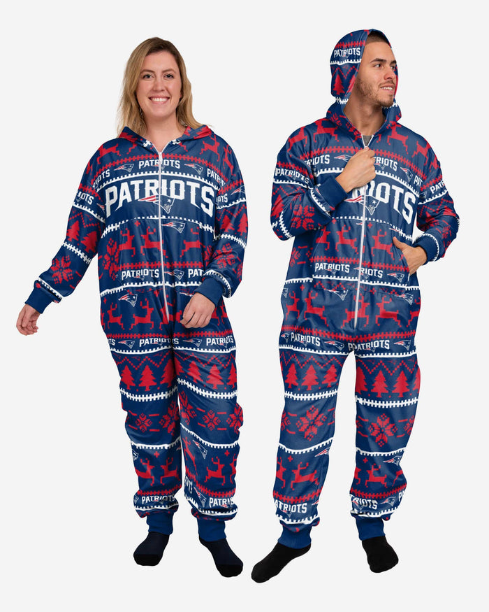 New England Patriots Holiday One Piece Pajamas FOCO XS - FOCO.com