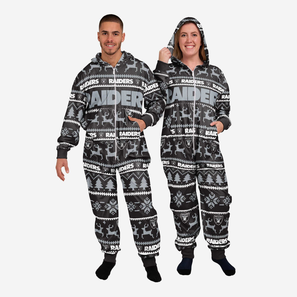 Las Vegas Raiders Holiday One Piece Pajamas FOCO XS - FOCO.com