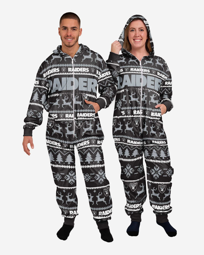 Las Vegas Raiders Holiday One Piece Pajamas FOCO XS - FOCO.com