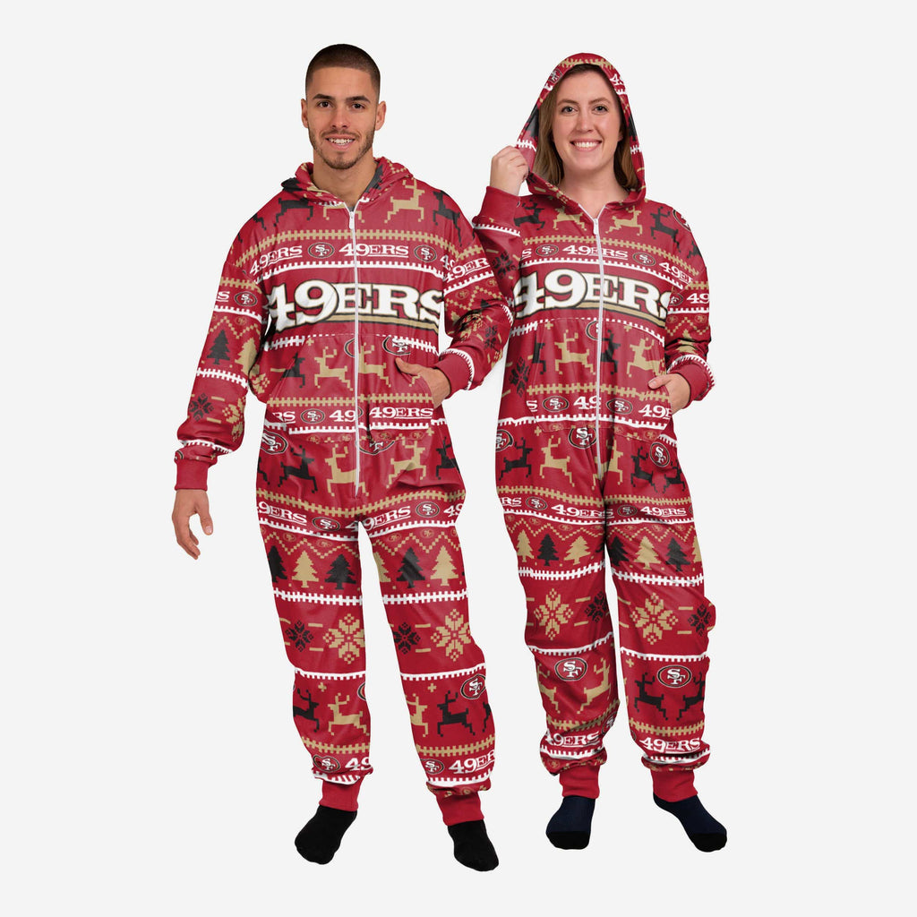 San Francisco 49ers Holiday One Piece Pajamas FOCO XS - FOCO.com
