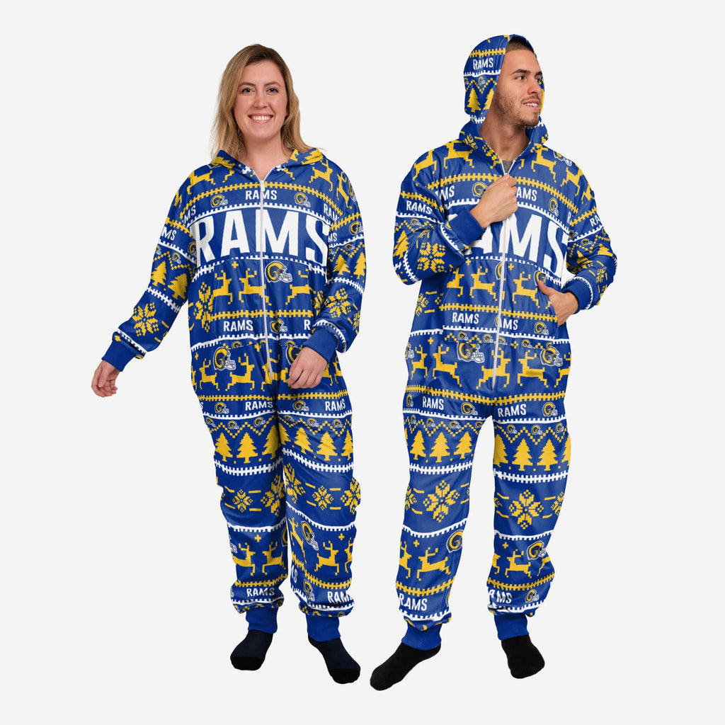 Los Angeles Rams Holiday One Piece Pajamas FOCO XS - FOCO.com