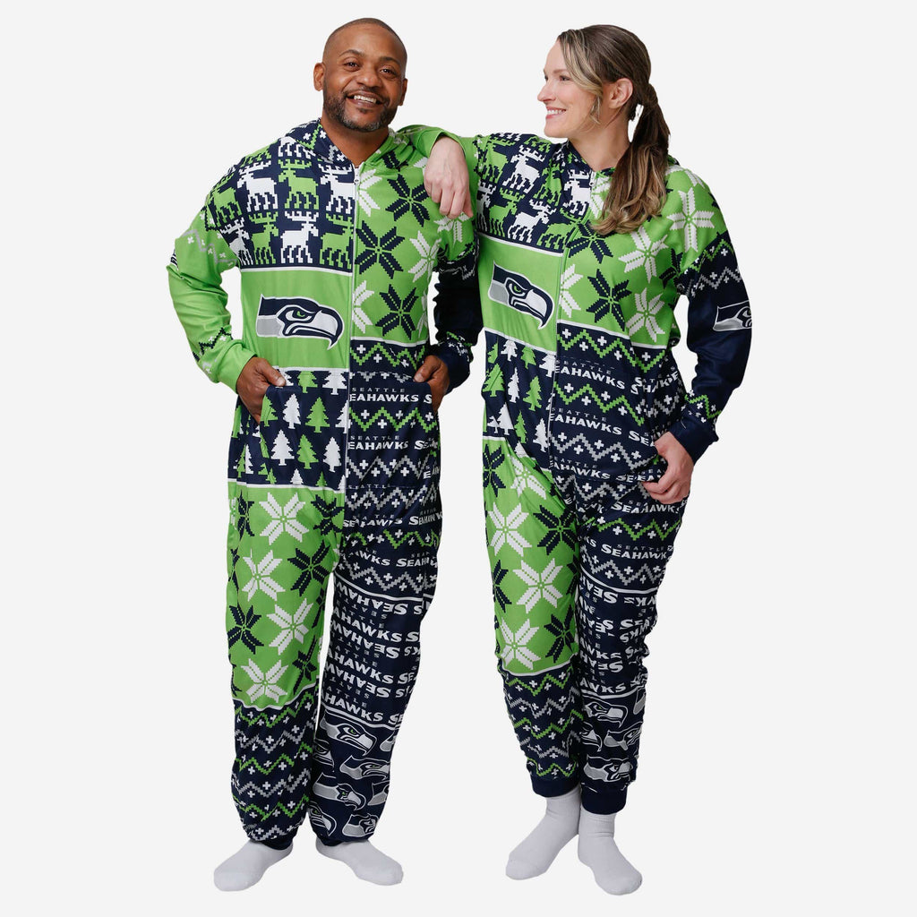 Seattle Seahawks Busy Block One Piece Pajamas FOCO S - FOCO.com