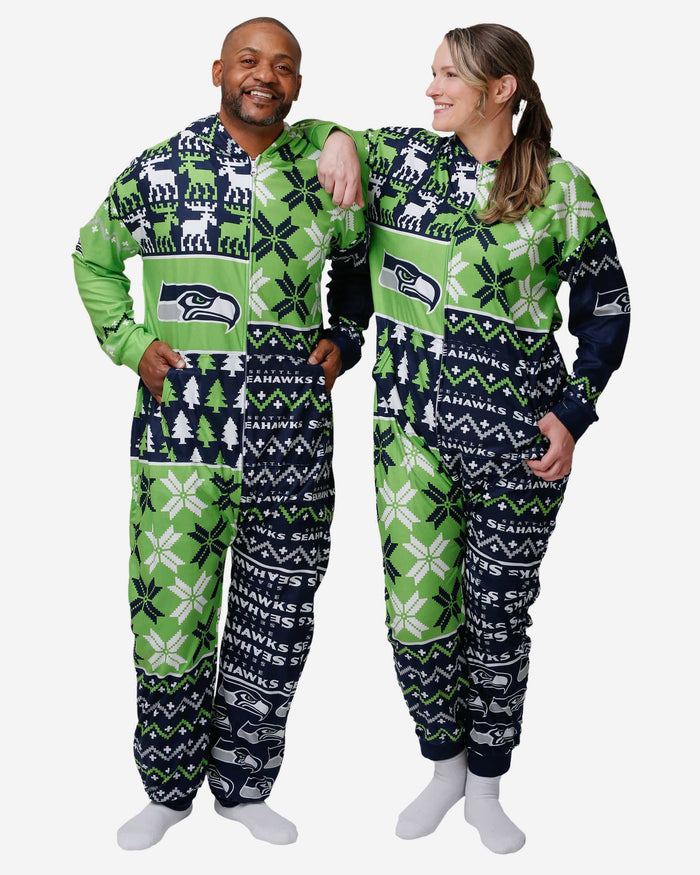 Seattle Seahawks Busy Block One Piece Pajamas FOCO S - FOCO.com