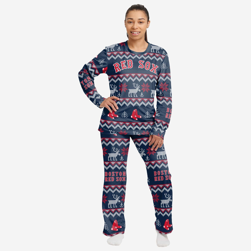 Boston Red Sox Womens Ugly Pattern Family Holiday Pajamas FOCO S - FOCO.com