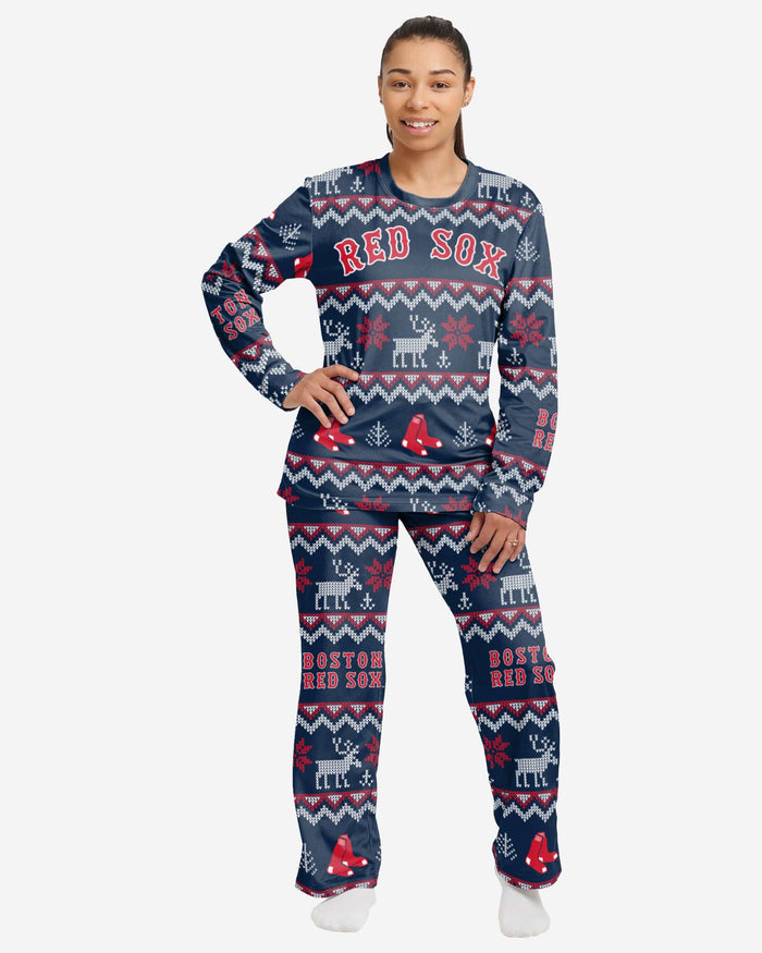 Boston Red Sox Womens Ugly Pattern Family Holiday Pajamas FOCO S - FOCO.com