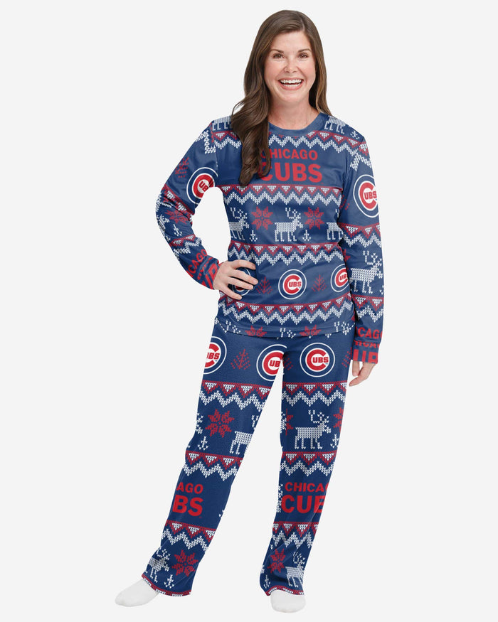 Chicago Cubs Womens Ugly Pattern Family Holiday Pajamas FOCO S - FOCO.com