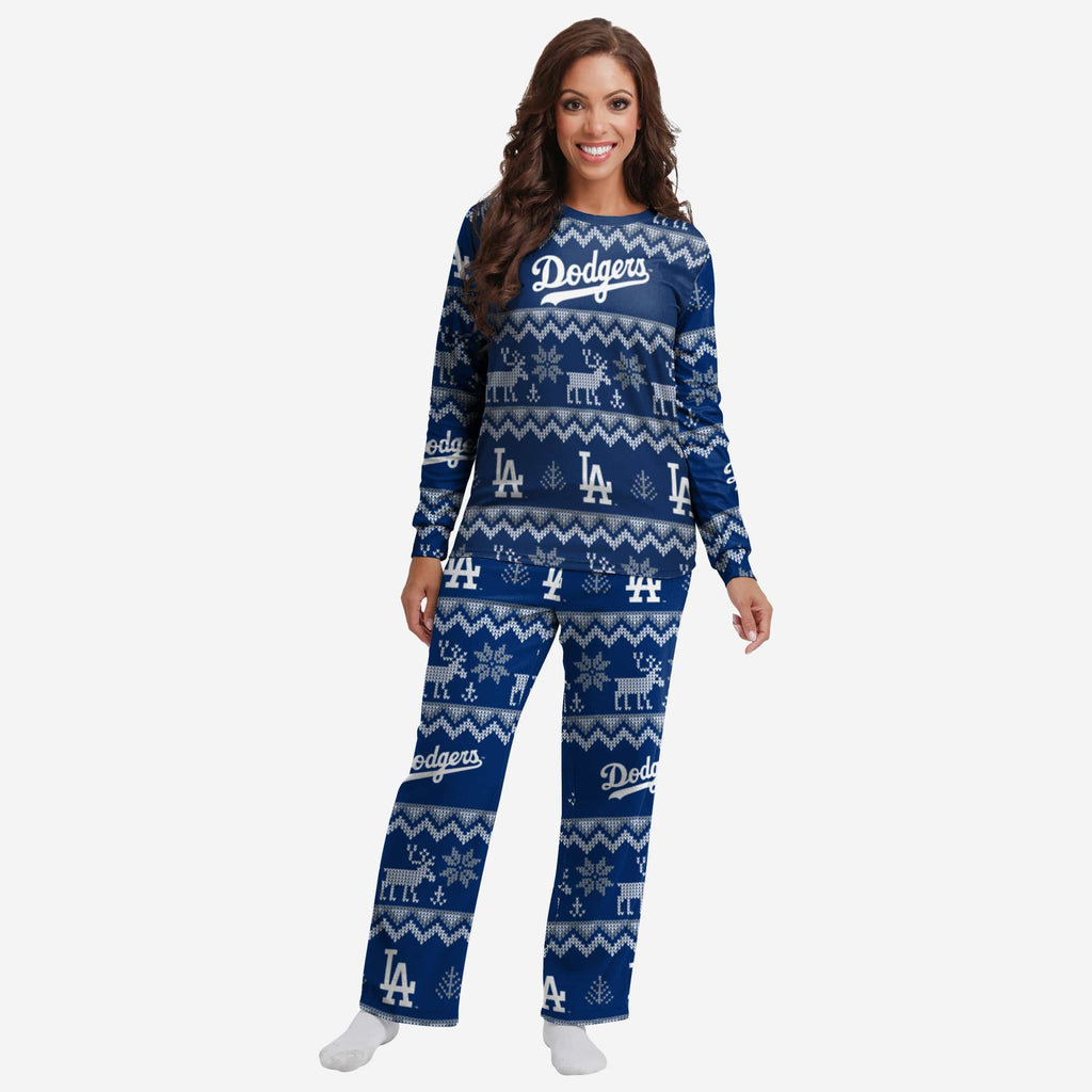 Los Angeles Dodgers Womens Ugly Pattern Family Holiday Pajamas FOCO S - FOCO.com