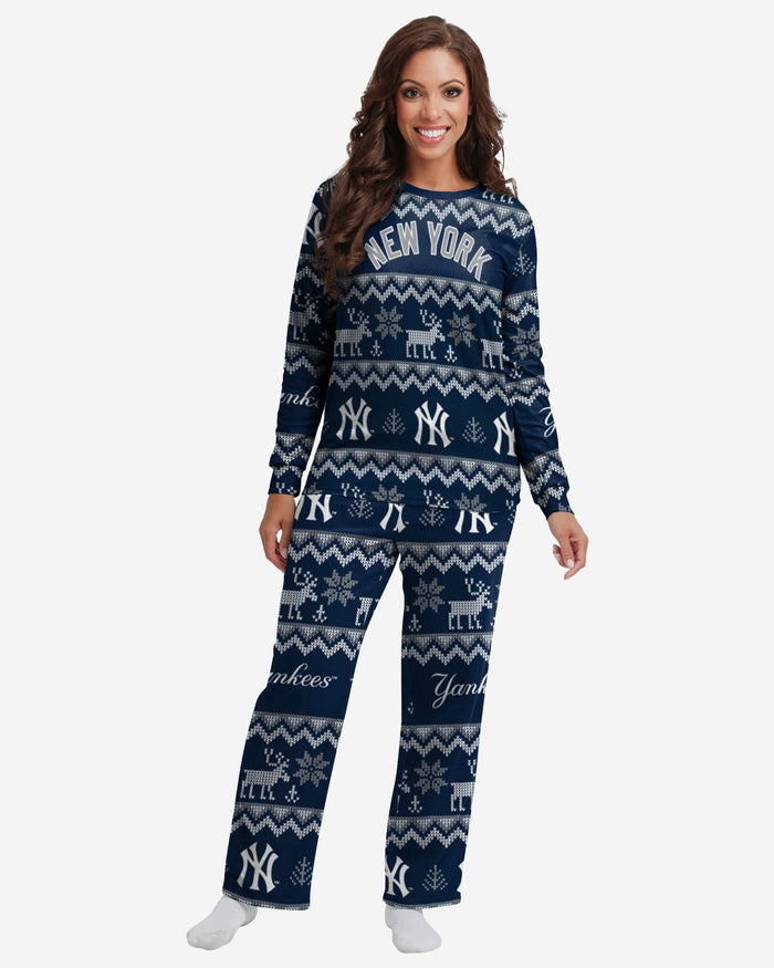 New York Yankees Womens Ugly Pattern Family Holiday Pajamas FOCO S - FOCO.com