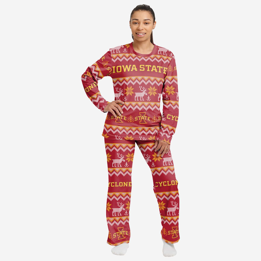 Iowa State Cyclones Womens Ugly Pattern Family Holiday Pajamas FOCO S - FOCO.com