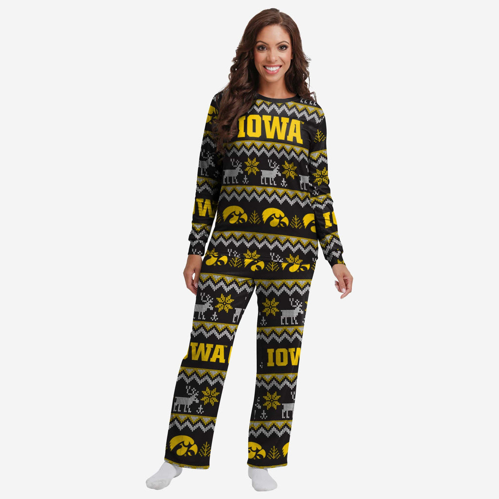 Iowa Hawkeyes Womens Ugly Pattern Family Holiday Pajamas FOCO S - FOCO.com