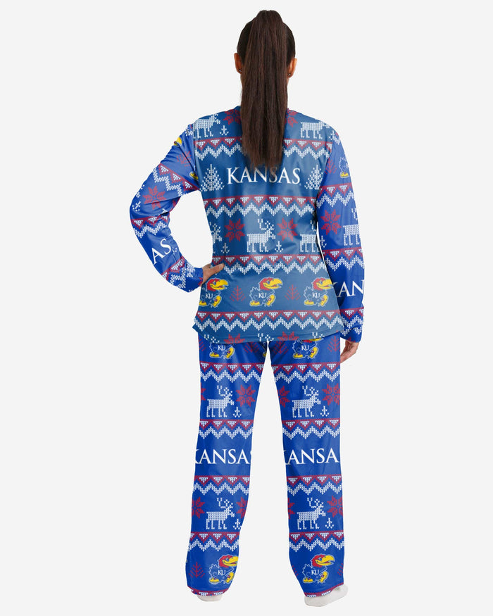 Kansas Jayhawks Womens Ugly Pattern Family Holiday Pajamas FOCO - FOCO.com