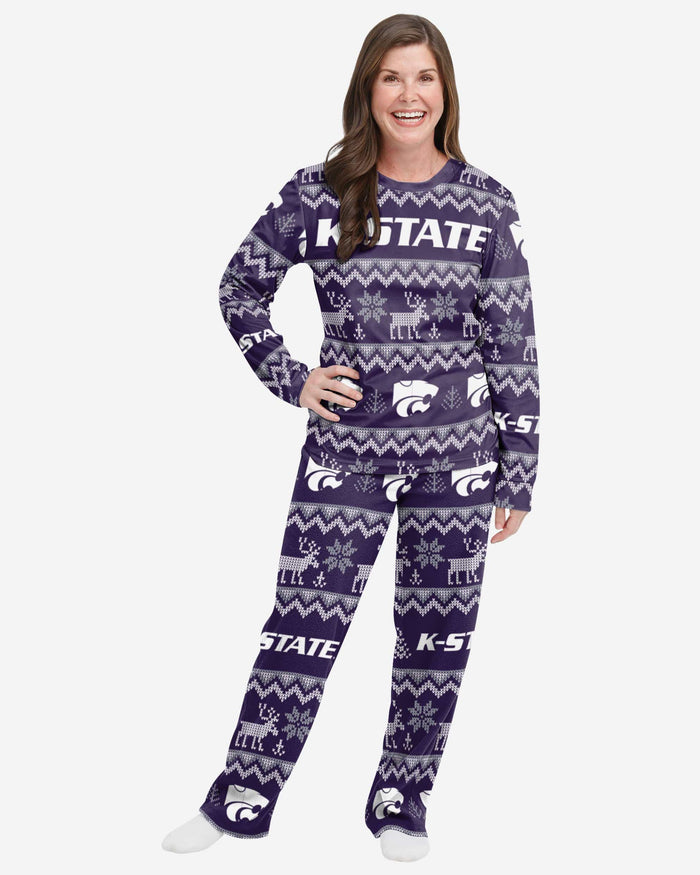 Kansas State Wildcats Womens Ugly Pattern Family Holiday Pajamas FOCO S - FOCO.com