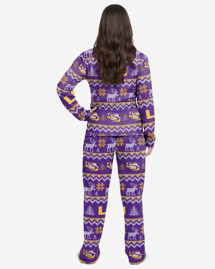 LSU Tigers Womens Ugly Pattern Family Holiday Pajamas FOCO - FOCO.com