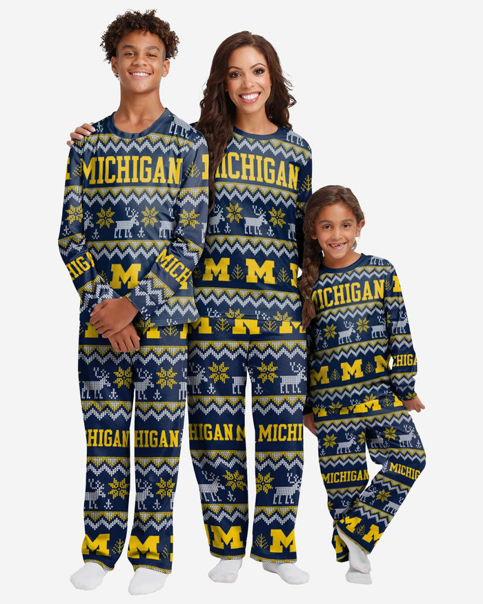 Michigan Wolverines Womens Ugly Pattern Family Holiday Pajamas FOCO - FOCO.com