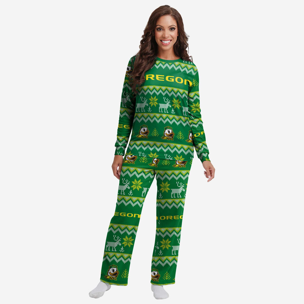 Oregon Ducks Womens Ugly Pattern Family Holiday Pajamas FOCO S - FOCO.com