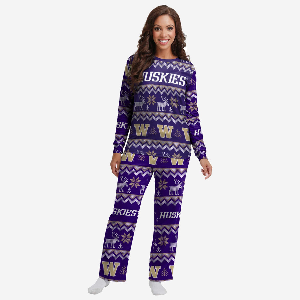 Washington Huskies Womens Ugly Pattern Family Holiday Pajamas FOCO S - FOCO.com