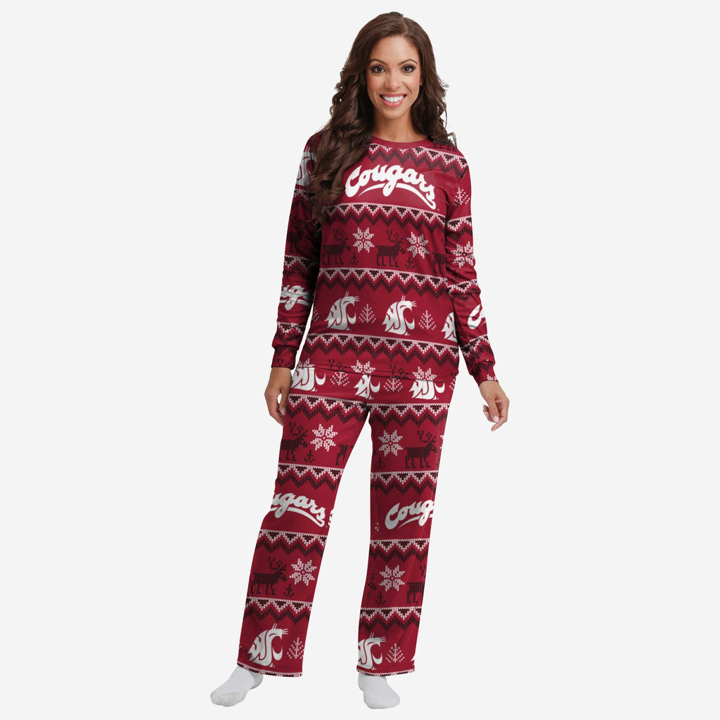 Washington State Cougars Womens Ugly Pattern Family Holiday Pajamas FOCO S - FOCO.com