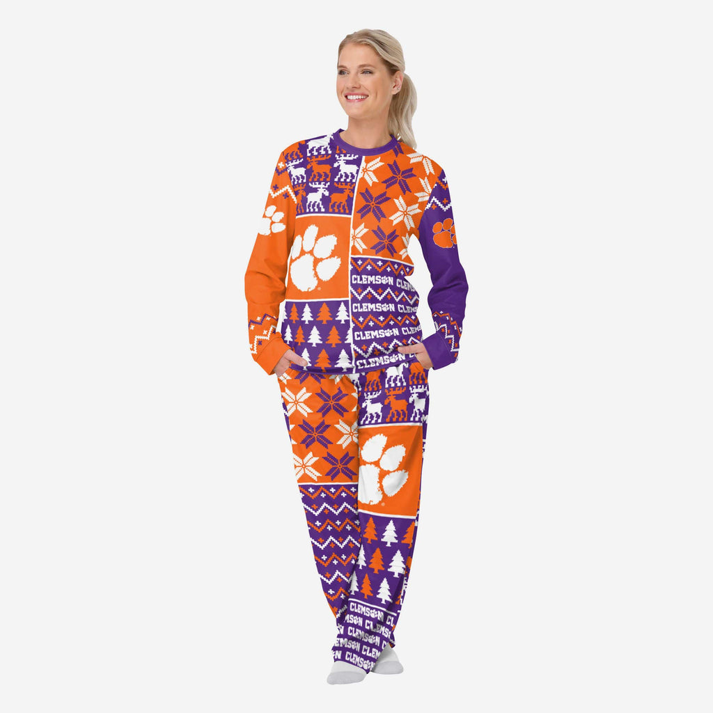 Clemson Tigers Womens Busy Block Family Holiday Pajamas FOCO S - FOCO.com