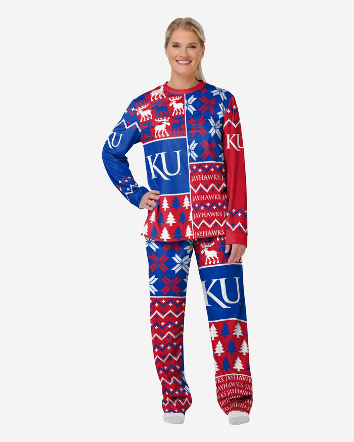 Kansas Jayhawks Womens Busy Block Family Holiday Pajamas FOCO S - FOCO.com