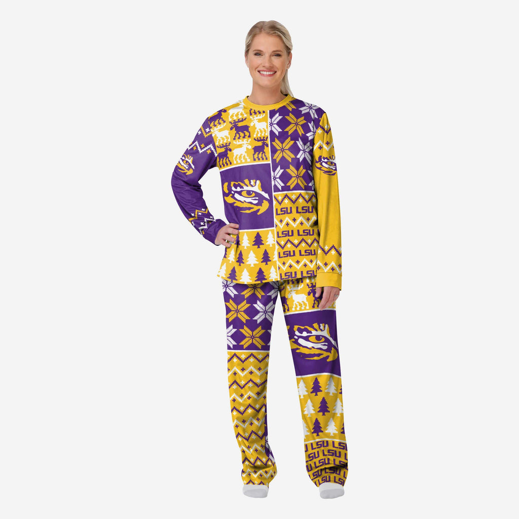 LSU Tigers Womens Busy Block Family Holiday Pajamas FOCO S - FOCO.com