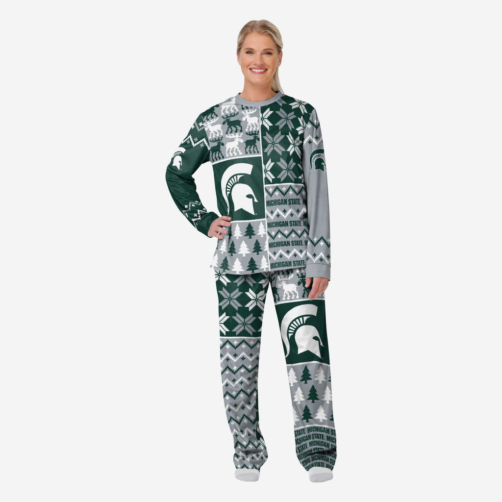 Michigan State Spartans Womens Busy Block Family Holiday Pajamas FOCO S - FOCO.com