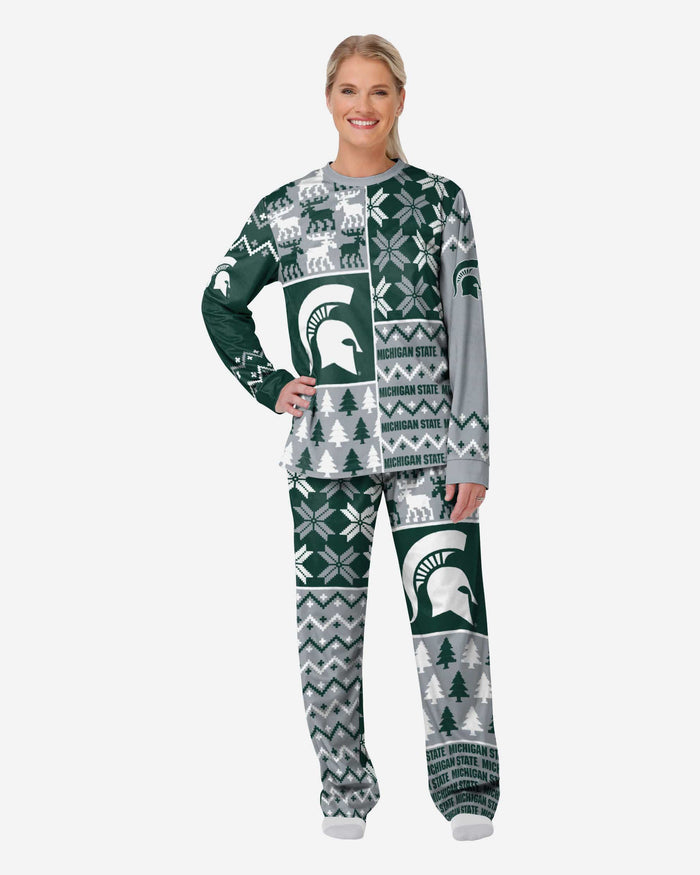 Michigan State Spartans Womens Busy Block Family Holiday Pajamas FOCO S - FOCO.com