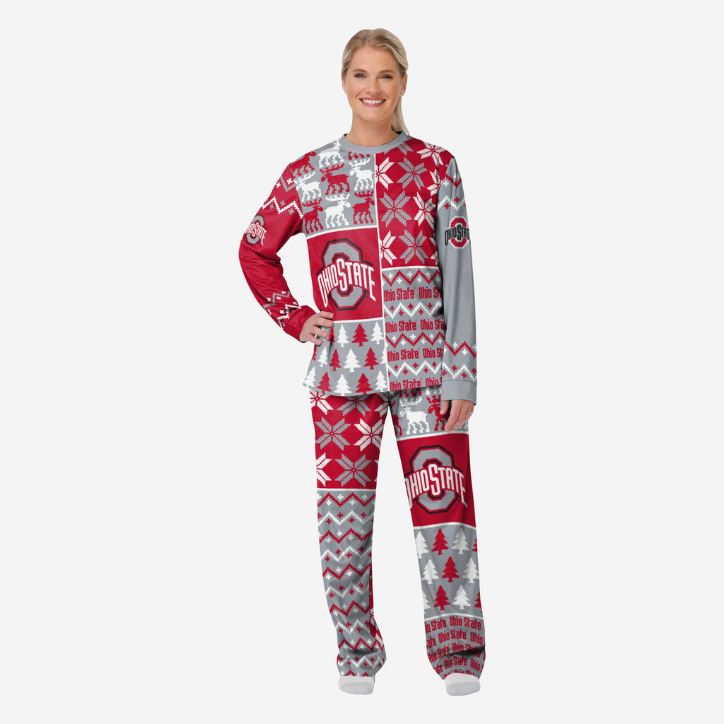 Ohio State Buckeyes Womens Busy Block Family Holiday Pajamas FOCO S - FOCO.com