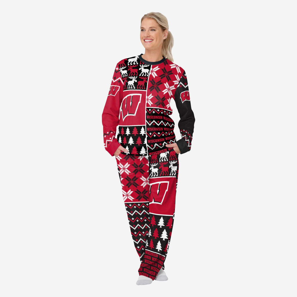 Wisconsin Badgers Womens Busy Block Family Holiday Pajamas FOCO S - FOCO.com