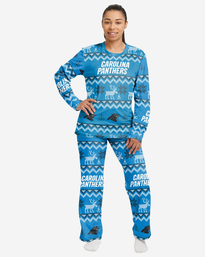 Carolina Panthers Womens Ugly Pattern Family Holiday Pajamas FOCO S - FOCO.com