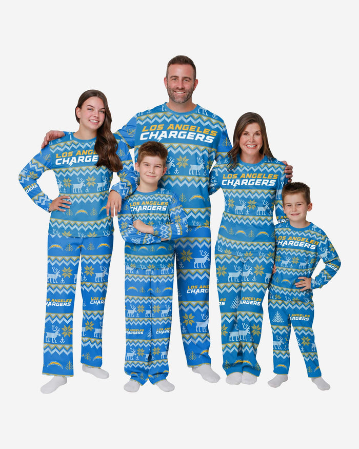 Los Angeles Chargers Womens Ugly Pattern Family Holiday Pajamas FOCO - FOCO.com