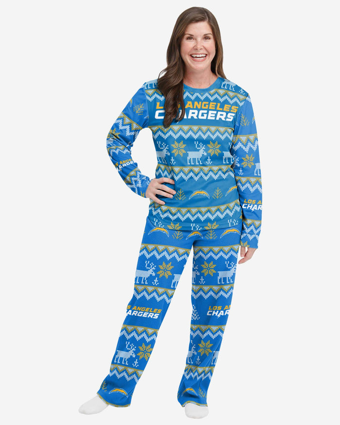 Los Angeles Chargers Womens Ugly Pattern Family Holiday Pajamas FOCO S - FOCO.com