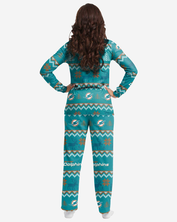 Miami Dolphins Womens Ugly Pattern Family Holiday Pajamas FOCO - FOCO.com