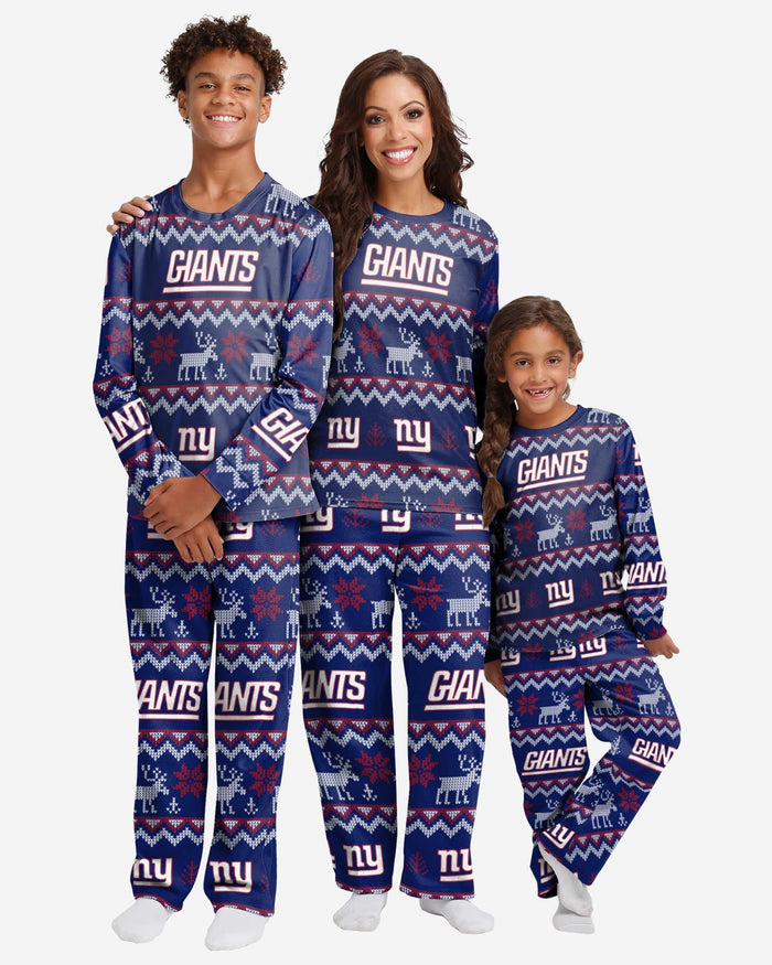 New York Giants Womens Ugly Pattern Family Holiday Pajamas FOCO - FOCO.com