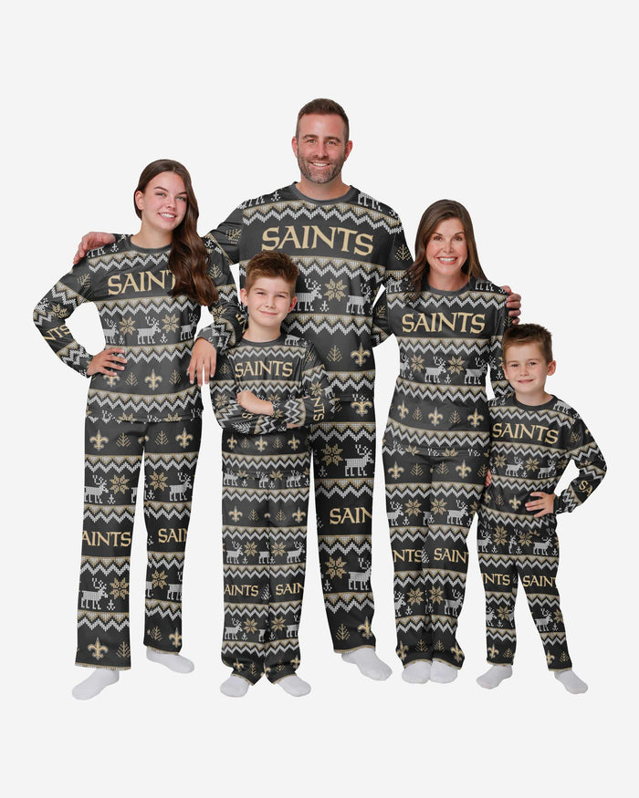 New Orleans Saints Womens Ugly Pattern Family Holiday Pajamas FOCO - FOCO.com